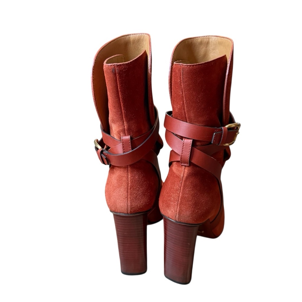 Gucci Abigail Suede Ankle Boots Rust Orange Ankle Straps EU 39 US 9 - Picture 6 of 16